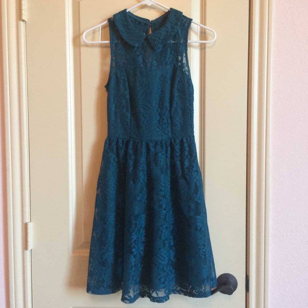 Peacock green lace dress